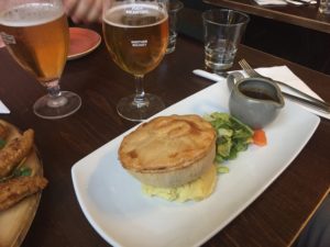 English pub meal with beer