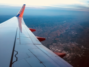 View out of airplane over San Jose, California
