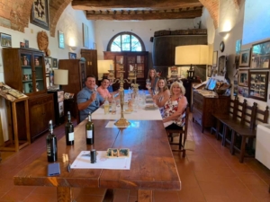 Multi-generational family wine tasting in Italy